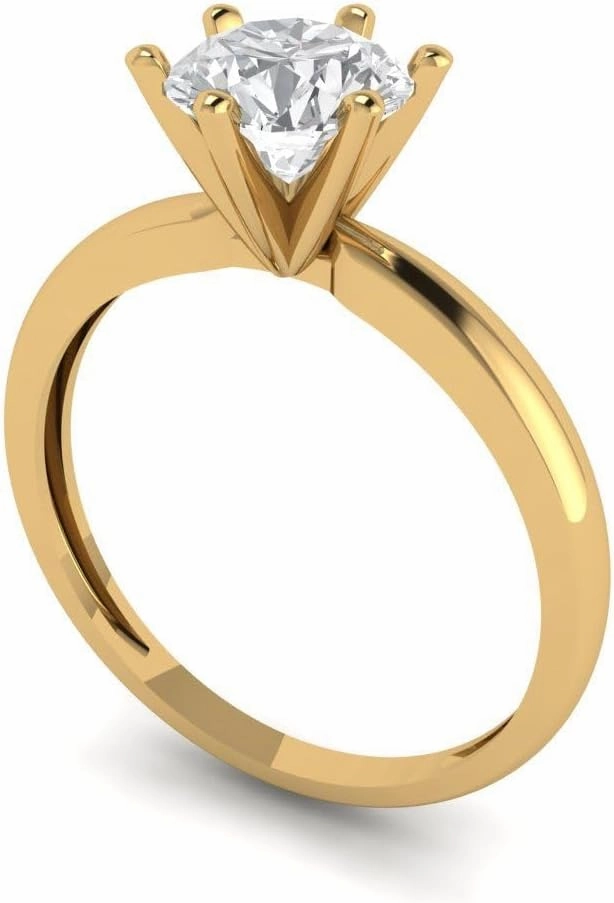 Clara Pucci 1Ct Round Cut Solitaire Moissanite Engagement Ring - Solid 14K Yellow Gold