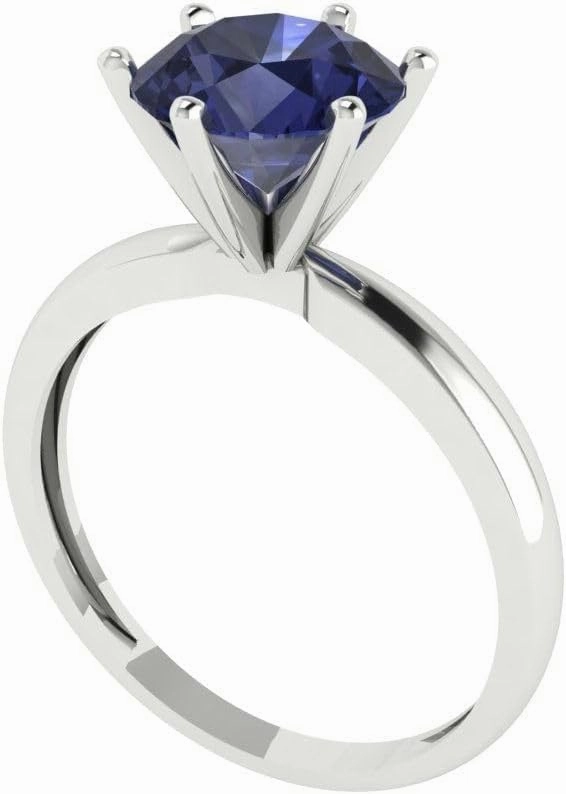 Clara Pucci 2.0 ct Round Cut Solitaire VVS1 Blue Sapphire Wedding Bridal Designer Anniversary Engagement Ring in 14k White Gold