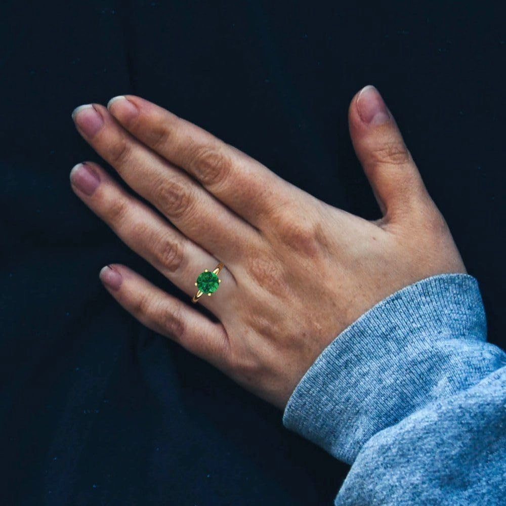 Clara Pucci 3.0 ct Round Cut Solitaire VVS1 Green Emerald Wedding Bridal Designer Anniversary Engagement Ring in 14k Yellow Gold