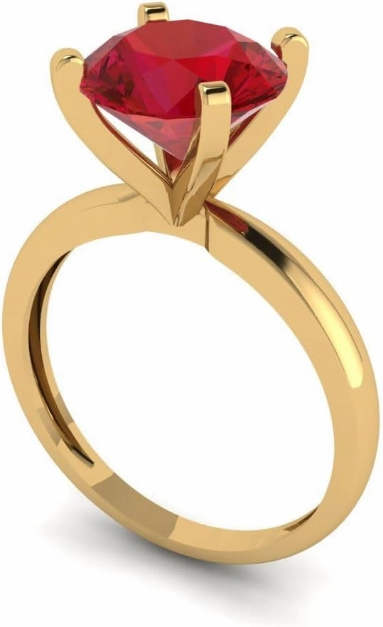 Clara Pucci 3.0 ct Round Cut Solitaire VVS1 Red Ruby Wedding Bridal Designer Anniversary Engagement Ring in 14k Yellow Gold for Women