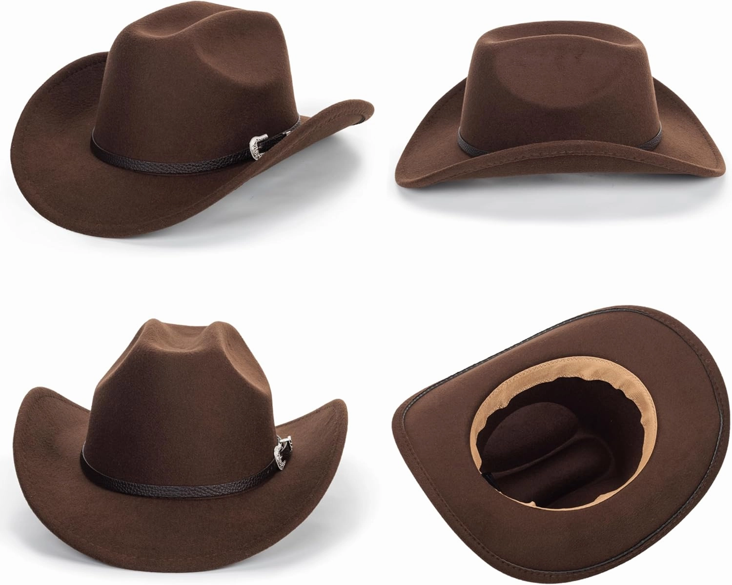 Classic Western Felt Cowboy Cowgirl Hat for Women Men Wide Brim Belt Buckle Cowboy Hat (Size:Medium-Large)