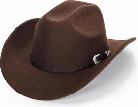 Classic Western Felt Cowboy Cowgirl Hat for Women Men Wide Brim Belt Buckle Cowboy Hat (Size:Medium-Large)