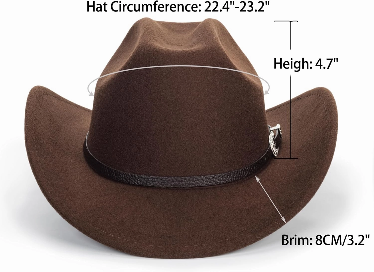 Classic Western Felt Cowboy Cowgirl Hat for Women Men Wide Brim Belt Buckle Cowboy Hat (Size:Medium-Large)