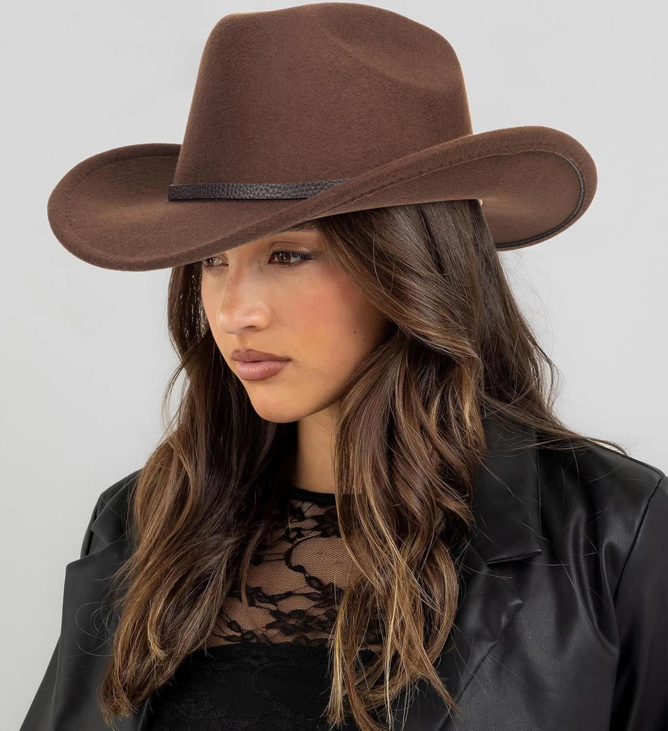 Classic Western Felt Cowboy Cowgirl Hat for Women Men Wide Brim Belt Buckle Cowboy Hat (Size:Medium-Large)