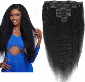 Clip in Hair Extensions Kinky Straight Clip in Hair Extensions 8-26" Thick Brazilian 100% Remy Hair Natural Black 8 Pieces with 20 Clips 120g/160g per Set Fit For Full Head Human Hair Extensions Clip(
