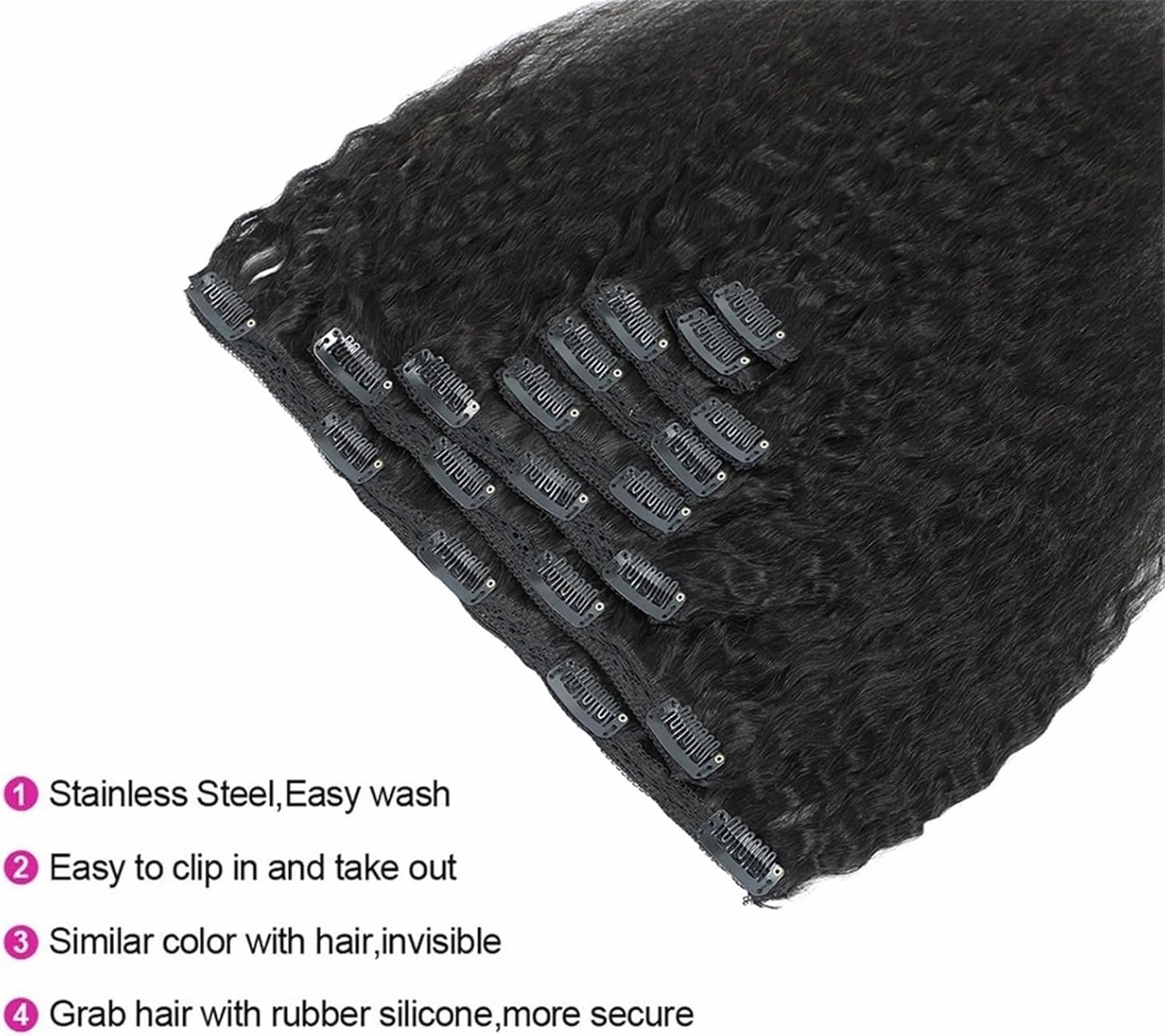 Clip in Hair Extensions Kinky Straight Clip in Hair Extensions 8-26" Thick Brazilian 100% Remy Hair Natural Black 8 Pieces with 20 Clips 120g/160g per Set Fit For Full Head Human Hair Extensions Clip(