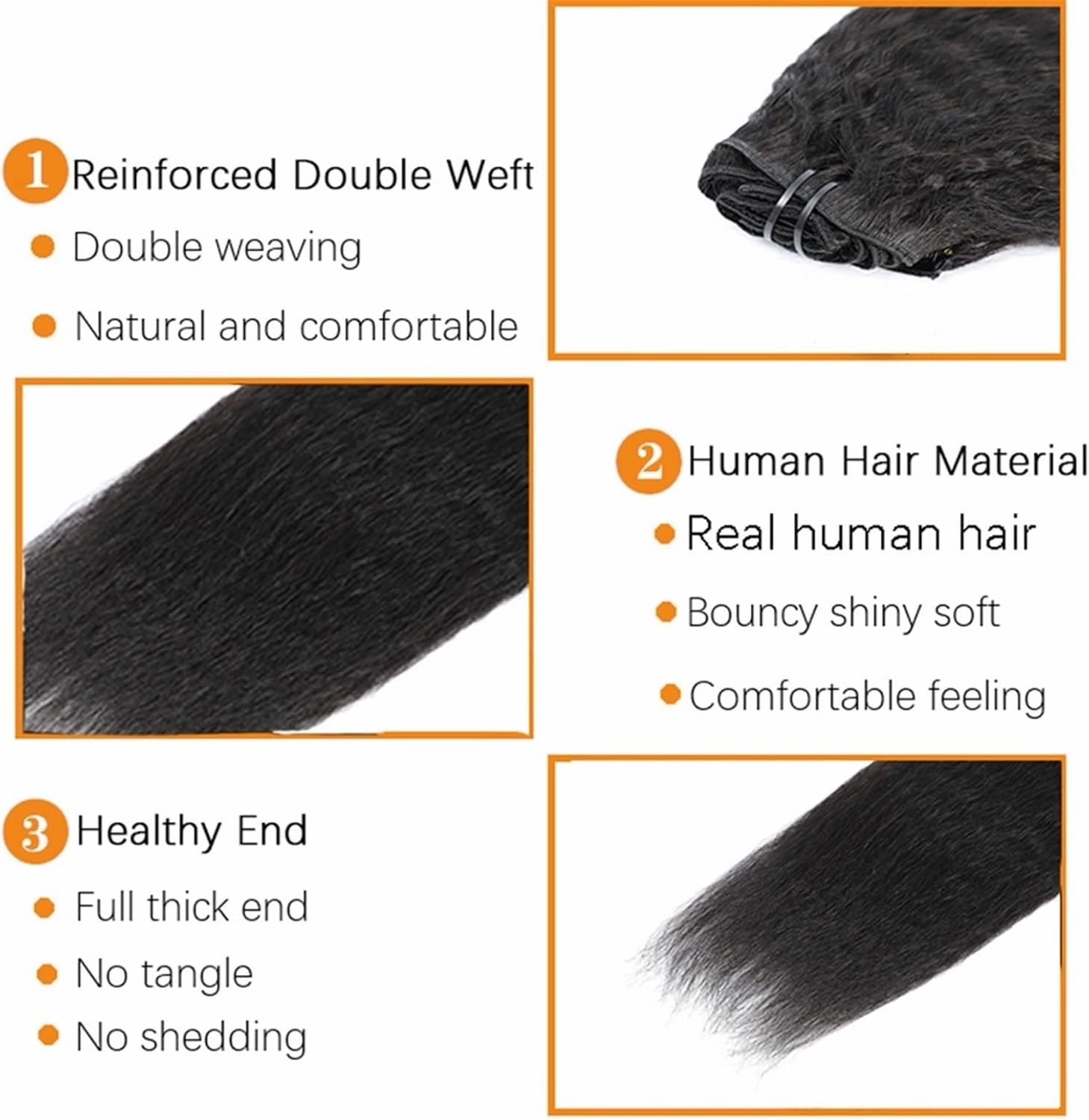 Clip in Hair Extensions Kinky Straight Clip in Hair Extensions 8-26" Thick Brazilian 100% Remy Hair Natural Black 8 Pieces with 20 Clips 120g/160g per Set Fit For Full Head Human Hair Extensions Clip(