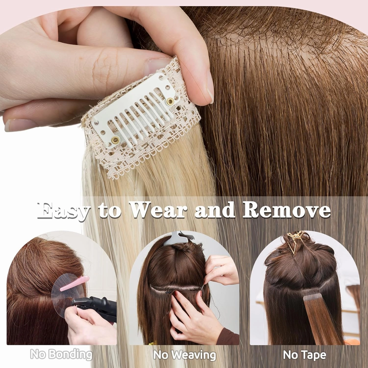 Clip in Hair Extensions Lace Weft 5PCS Hair Extensions Thick 24" Long Loose Waves Curly Lightweight Synthetic Hairpieces for Women 24/26P613