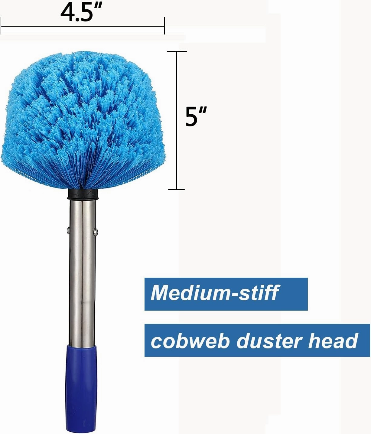 Cobweb Duster with Pole, 4ft Stainless Steel Pole Cobweb Brush with Medium-Stiff Bristles for Walls Beams Shelves Iight Fixtures and Window Screens