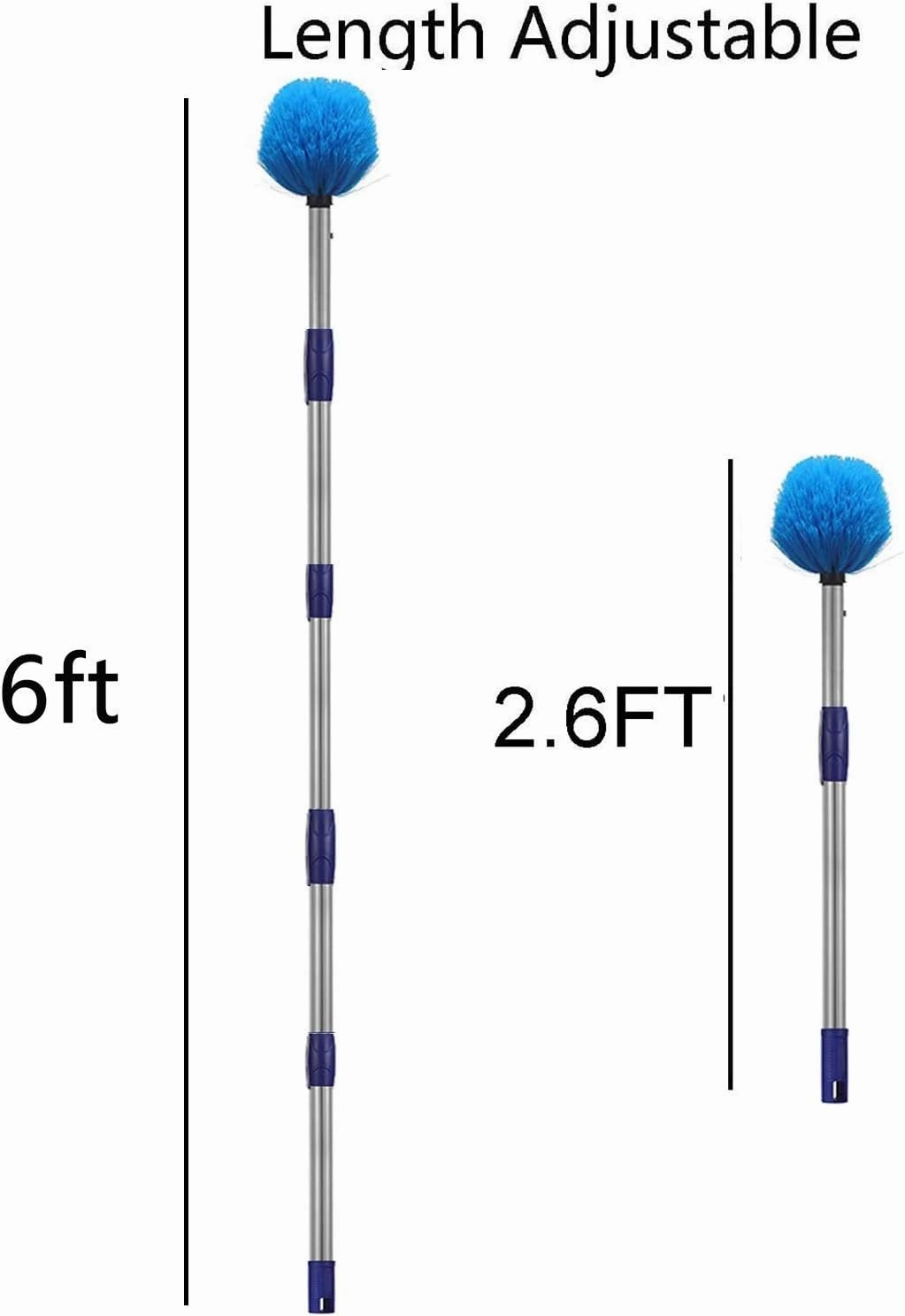 Cobweb Duster with Pole, 6ft Stainless Steel Pole Cobweb Brush with Medium-Stiff Bristles for Walls Beams Shelves Iight Fixtures and Window Screens