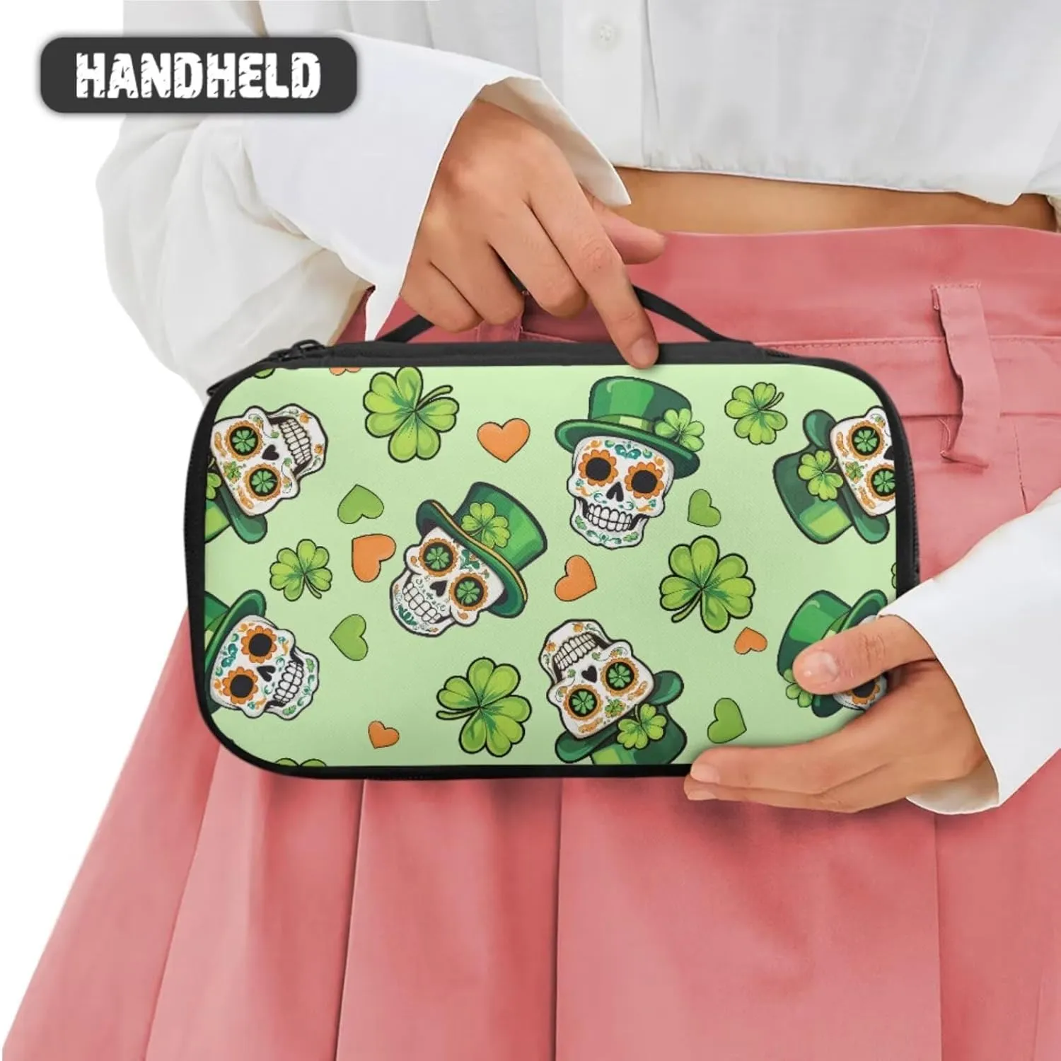 COEQINE 3 Pieces Makeup Train Case Green Leaves Skull Gothic Cosmetic Bag Elegant Roomy Makeup Case Lipstick Pouch Zipper With Compartment Leather Lipstic Makeup Brush Case With Coin Purse