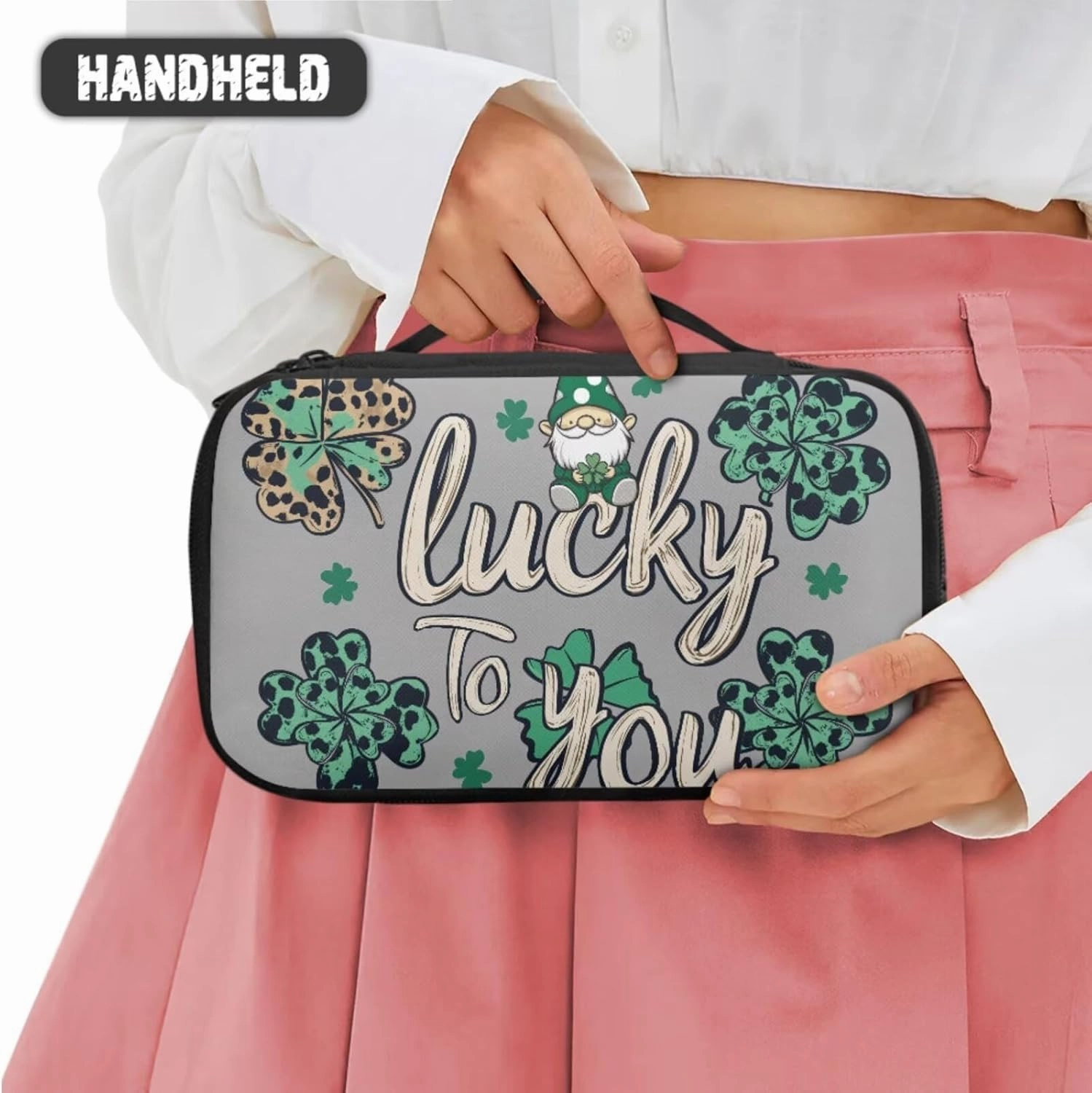 COEQINE 3 Pieces Makeup Train Case Green Lucky Gray Large Makeup Bag Set for Women Travel Double Layer Large Makeup Bag Zipper Pouch Travel Cosmetic Bag Organizer Women Waterproof Purse