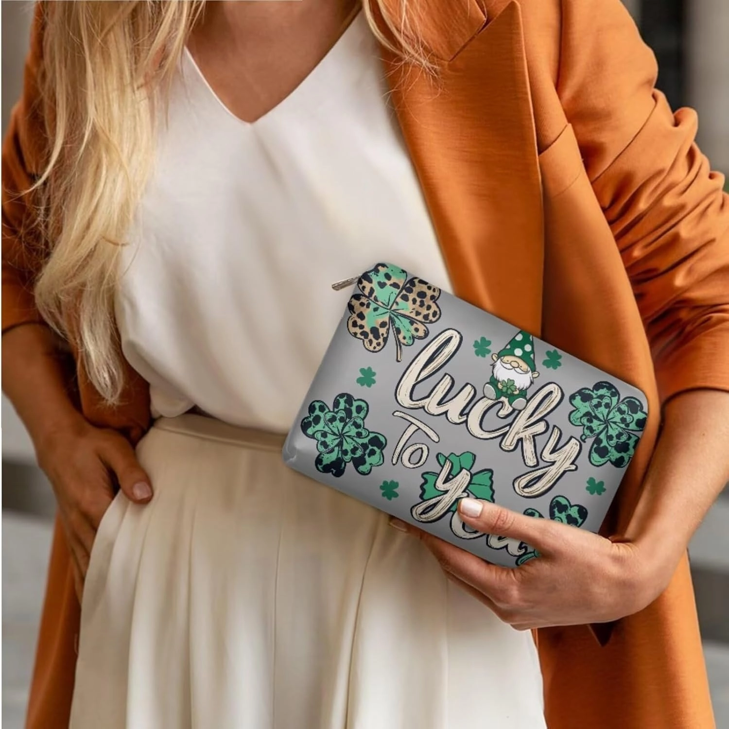 COEQINE 3 Pieces Makeup Train Case Green Lucky Gray Large Makeup Bag Set for Women Travel Double Layer Large Makeup Bag Zipper Pouch Travel Cosmetic Bag Organizer Women Waterproof Purse