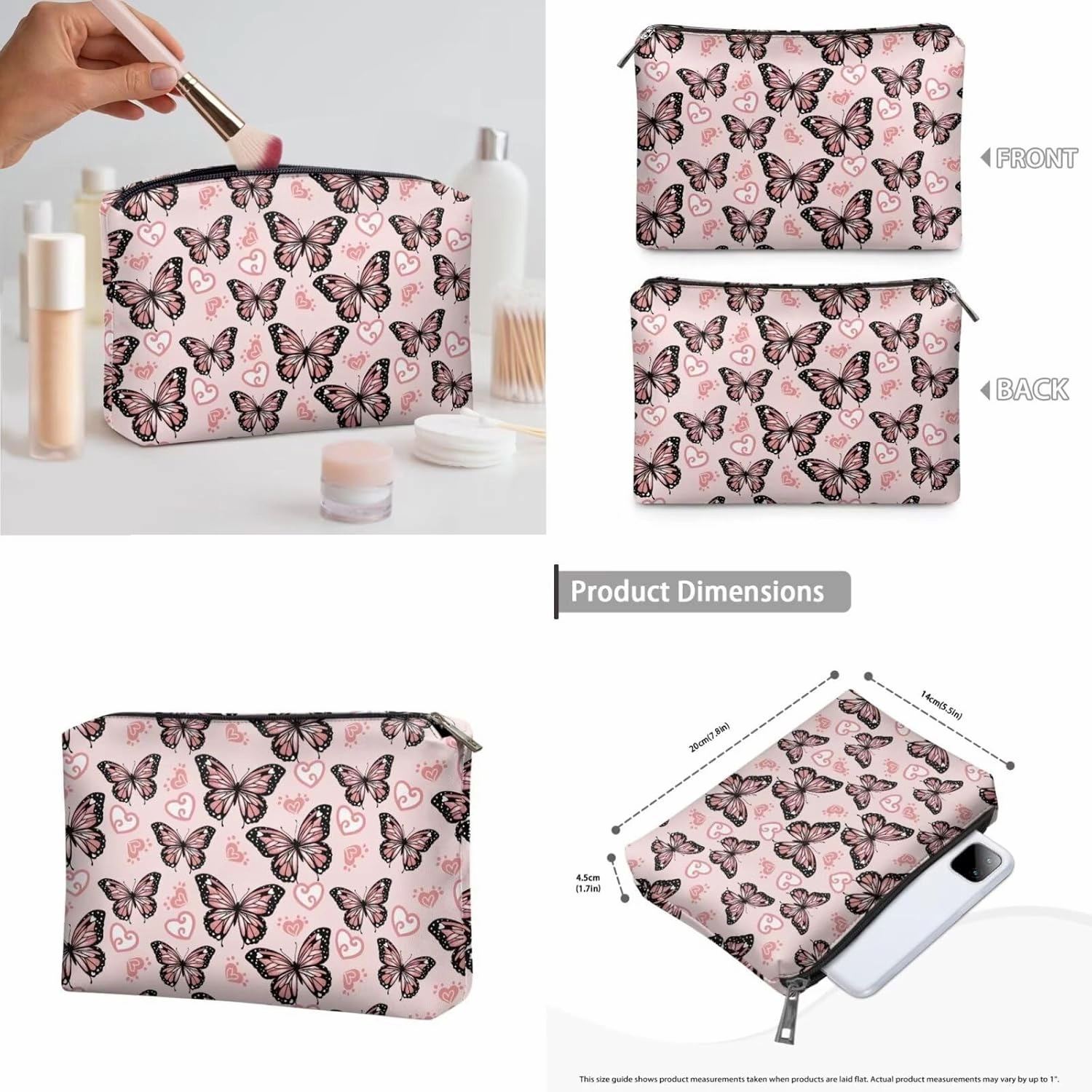 COEQINE Makeup Bag Set Of 3 Leather Large Cosmetic Case for Travel Toiletry Case Women Work Tote Bag With Handles Gothic Butterfly Makeup Brushes Holder Pack Waterproof