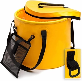 Collapsible Bucket with Lid, Folding Water Bucket, Portable Fishing Water Pail for Camping, Travel, Gardening, Portable Water Container Pail with Tool Mesh Pocket (Color : Yellow, Size : 28L)