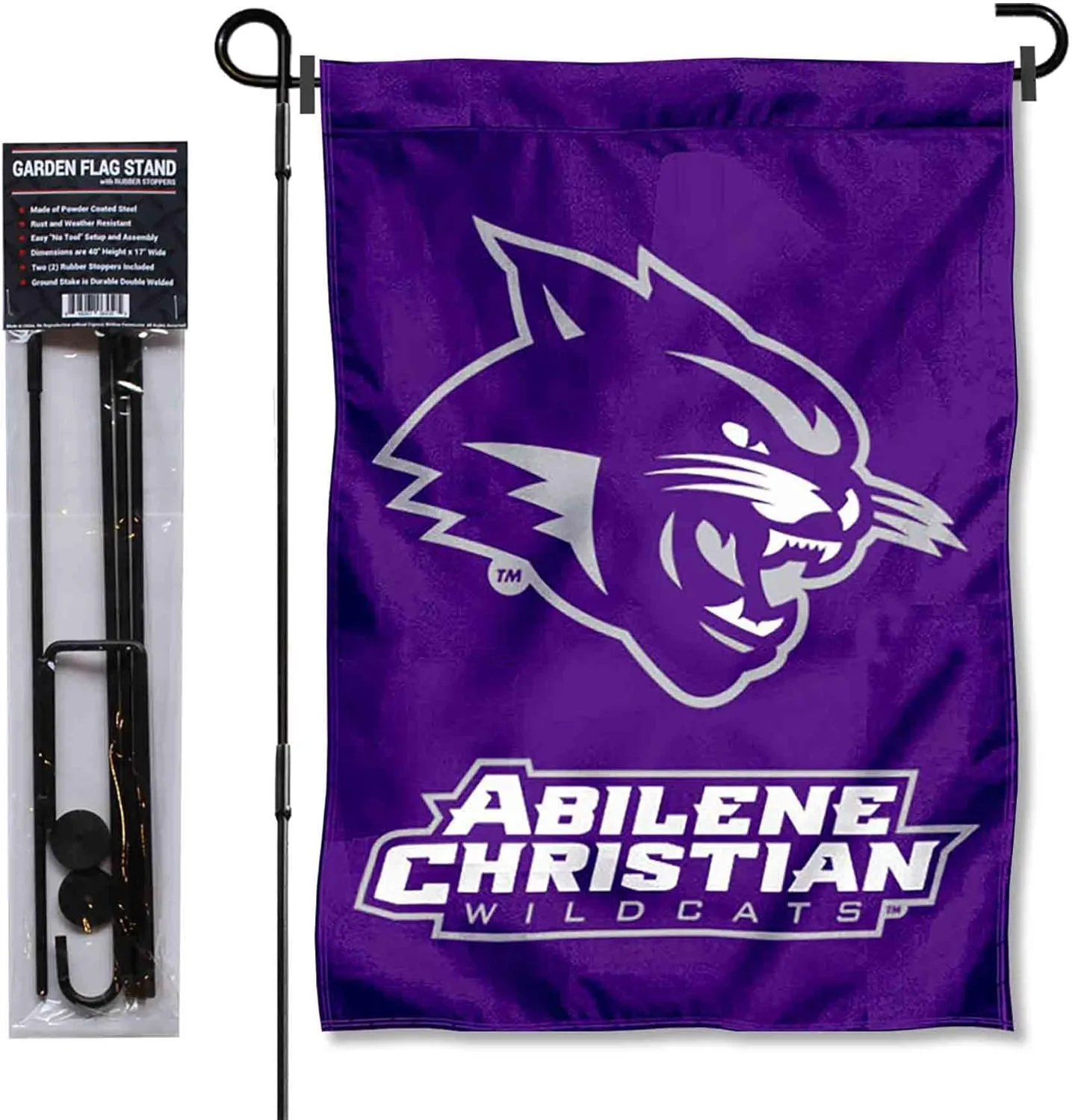 College Flags & Banners Co. Abilene Christian Wildcats Garden Flag with Pole Stand Holder