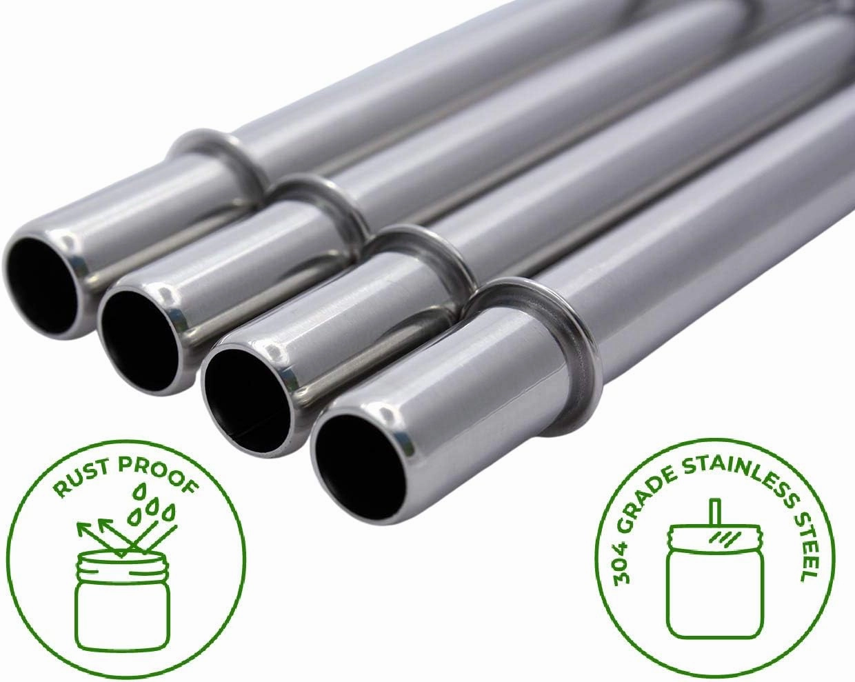 Combo Pack Safer Rounded End Stainless Steel Metal Straws for Mason Jars (6 Pack   Cleaning Brush   Bag)