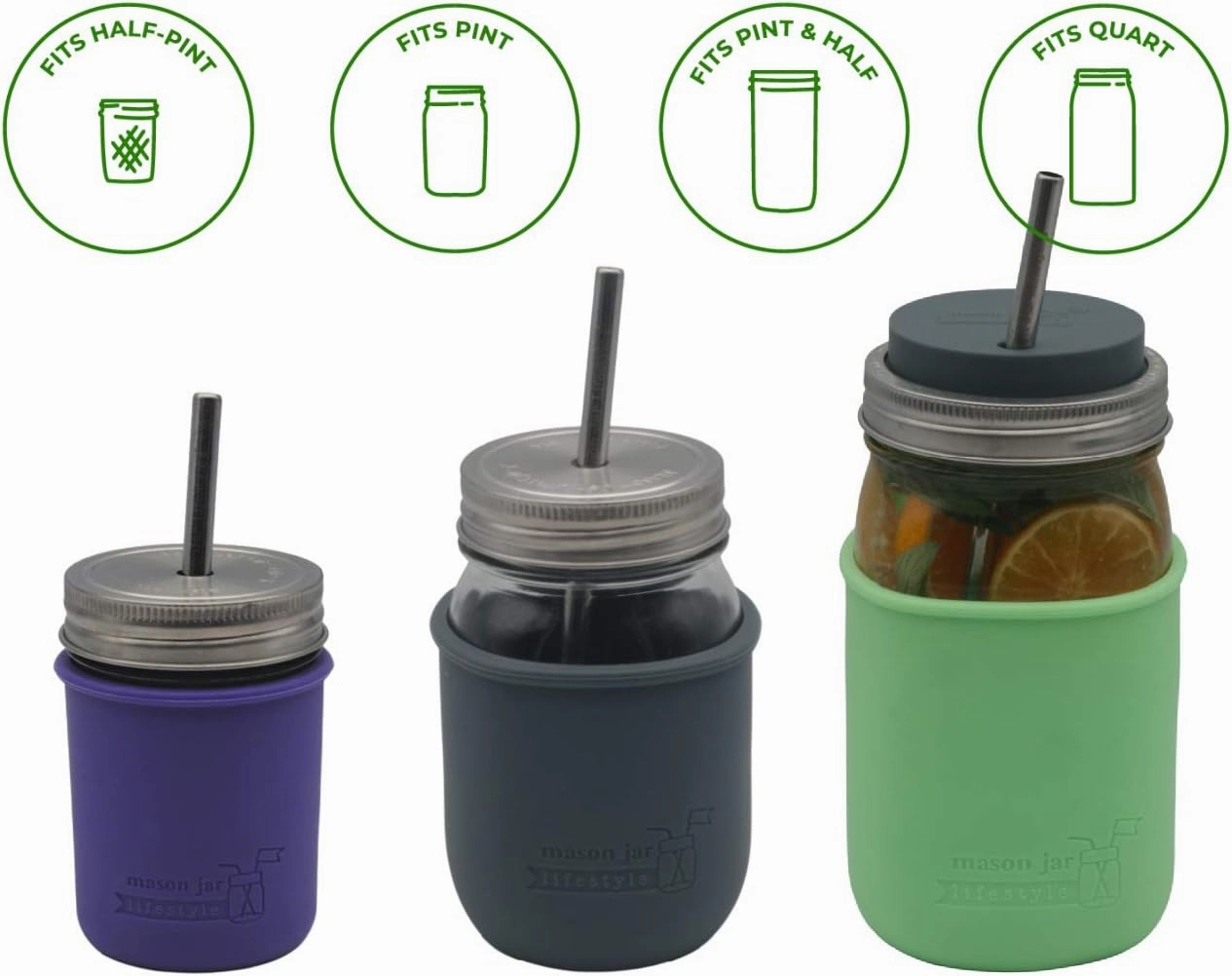 Combo Pack Safer Rounded End Stainless Steel Metal Straws for Mason Jars (6 Pack   Cleaning Brush   Bag)