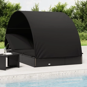 Comfortable 2-Person Sunbed with Adjustable Roof for Relaxation, Weather-Resistant Rattan, Patios and Pools, Black