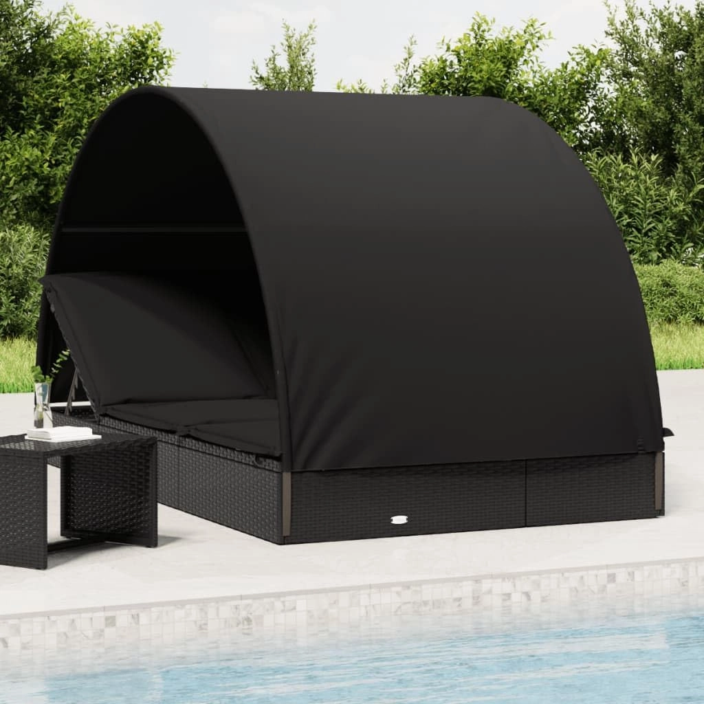 Comfortable 2-Person Sunbed with Adjustable Roof for Relaxation, Weather-Resistant Rattan, Patios and Pools, Black