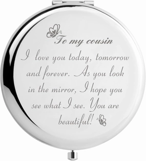 Compact Makeup Mirror, 2.6" Round Silver Mirror with 2x Magnification, Tabletop Mount for Cousin, Female, Christmas, Valentine's Day