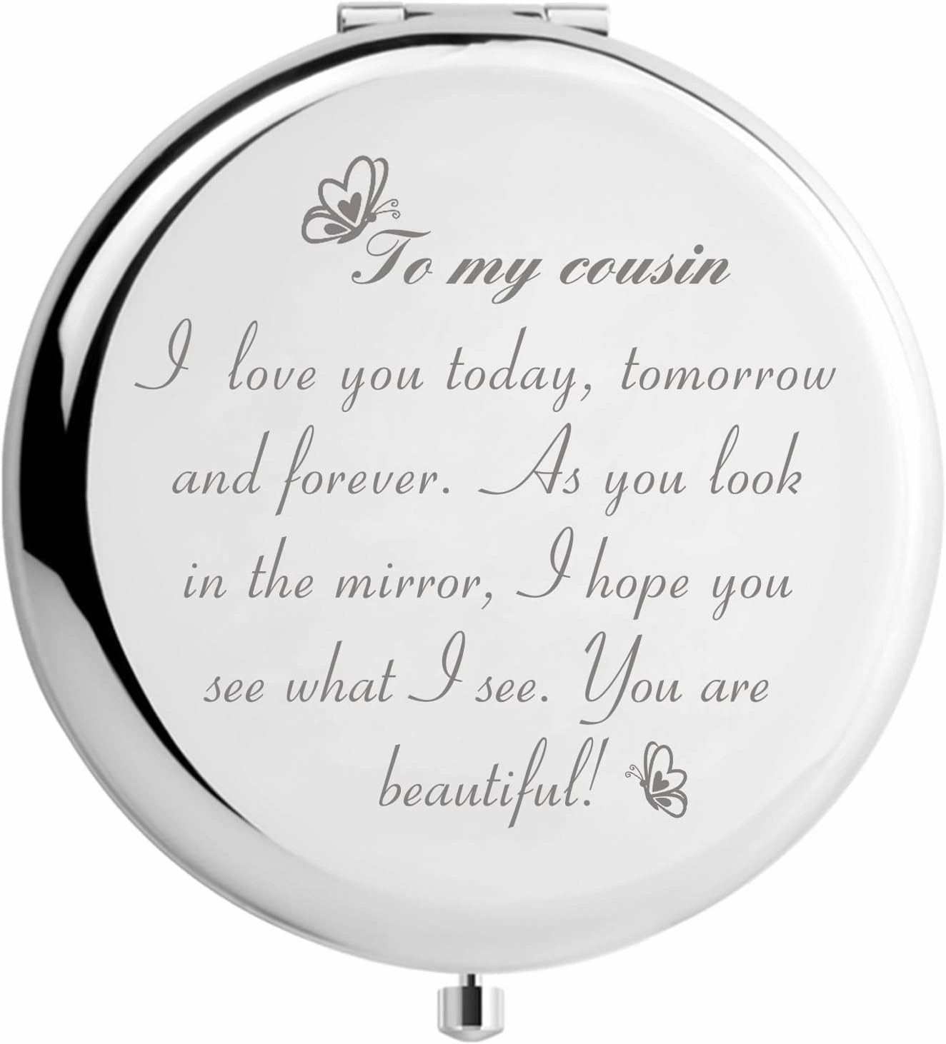 Compact Makeup Mirror, 2.6" Round Silver Mirror with 2x Magnification, Tabletop Mount for Cousin, Female, Christmas, Valentine's Day