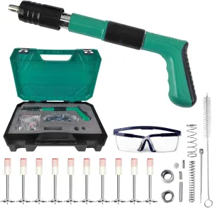 Concrete Manual Nail Gun Kit with 50 Round Nails, Mini Steel Nail Gun, Pistola De Clavos, Air Nailer Combo Kit, Pistola de Fijación - Easy to Use with Protective Gear Included