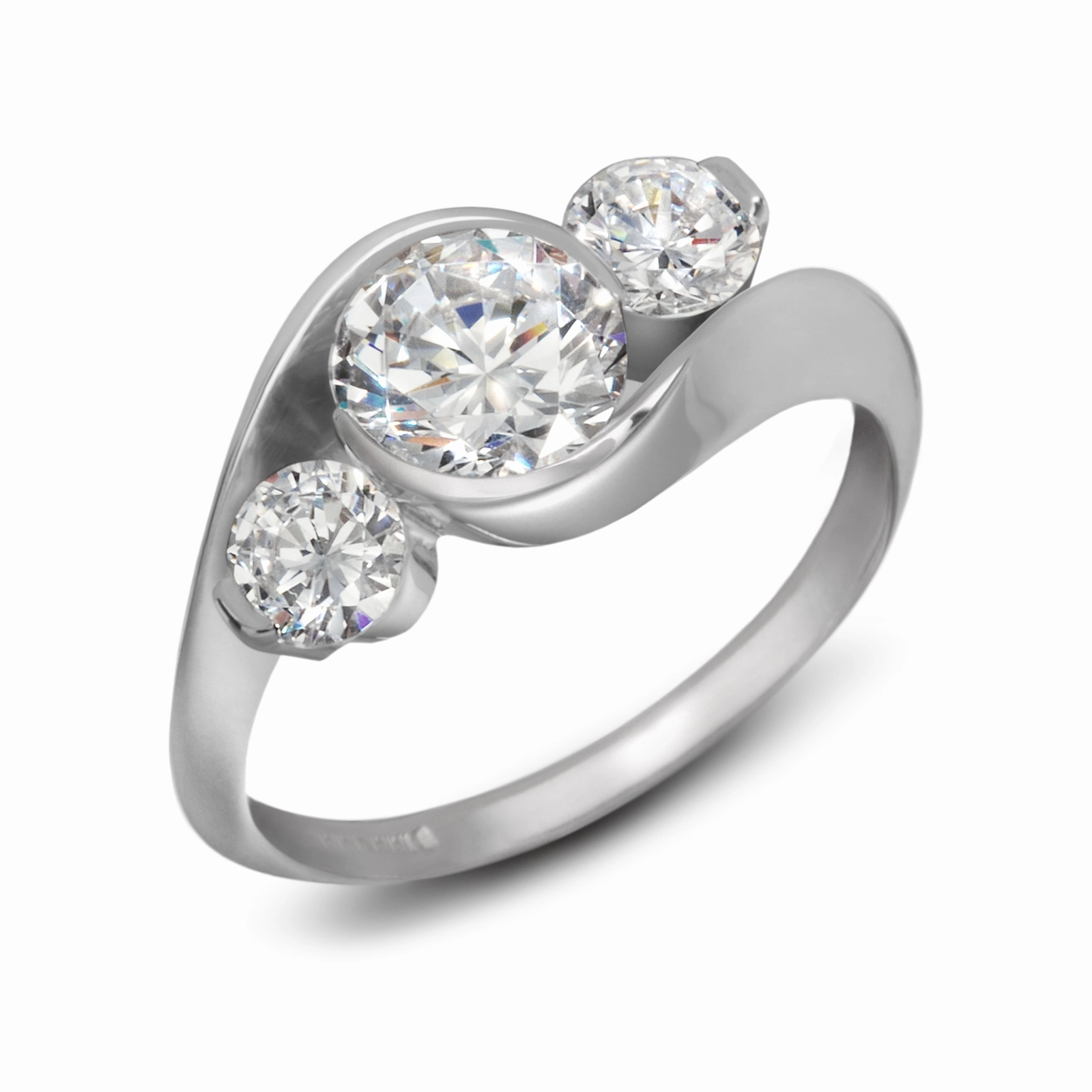 Contour Three Stone Round Engagement Ring