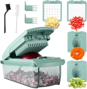 Cook with Color Vegetable Chopper - Multifunctional 11 in 1 Vegetable Chopper with Container - Food Chopper to Dice, Chop, Slice, Julienne and Spiralize, Sage