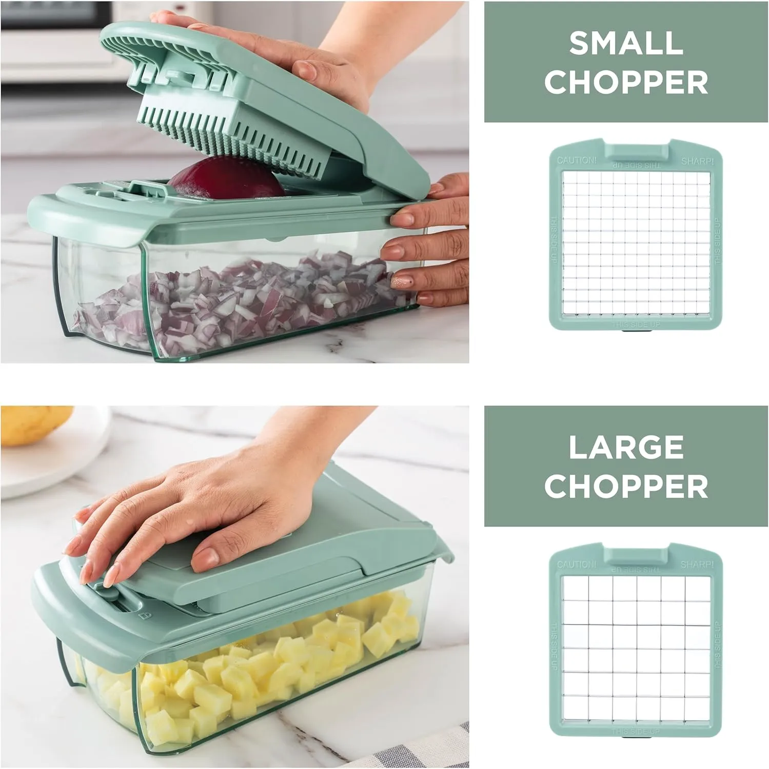 Cook with Color Vegetable Chopper - Multifunctional 11 in 1 Vegetable Chopper with Container - Food Chopper to Dice, Chop, Slice, Julienne and Spiralize, Sage