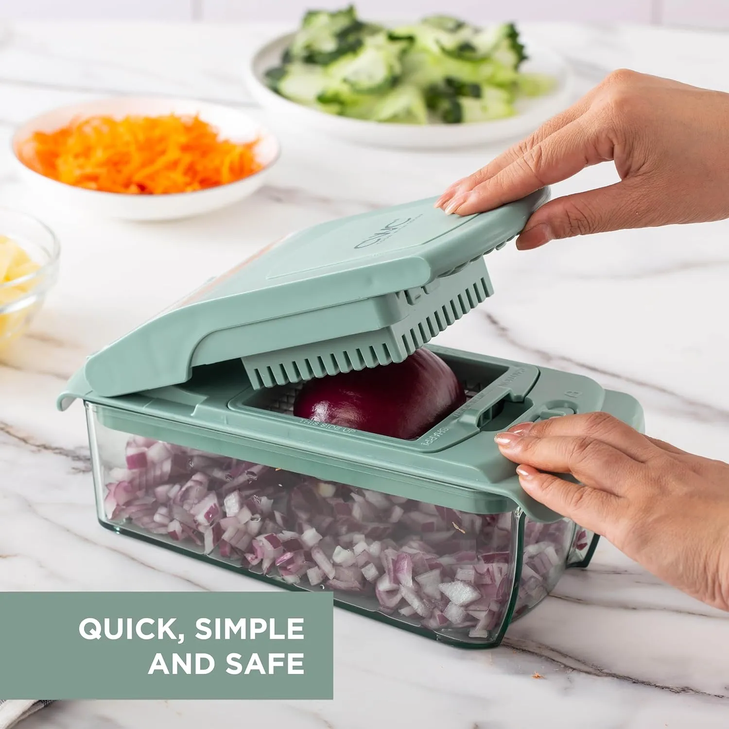 Cook with Color Vegetable Chopper - Multifunctional 11 in 1 Vegetable Chopper with Container - Food Chopper to Dice, Chop, Slice, Julienne and Spiralize, Sage