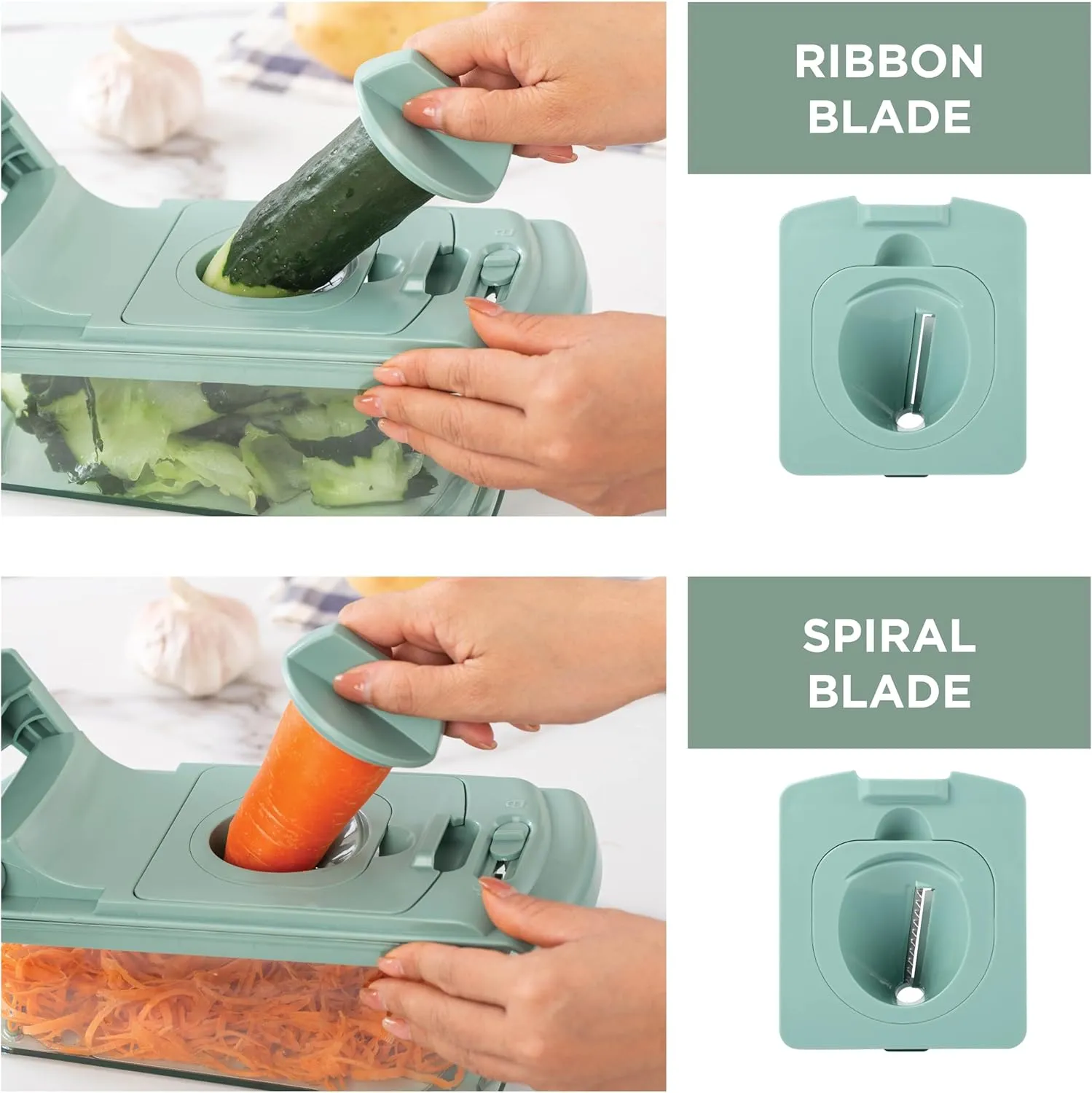 Cook with Color Vegetable Chopper - Multifunctional 11 in 1 Vegetable Chopper with Container - Food Chopper to Dice, Chop, Slice, Julienne and Spiralize, Sage