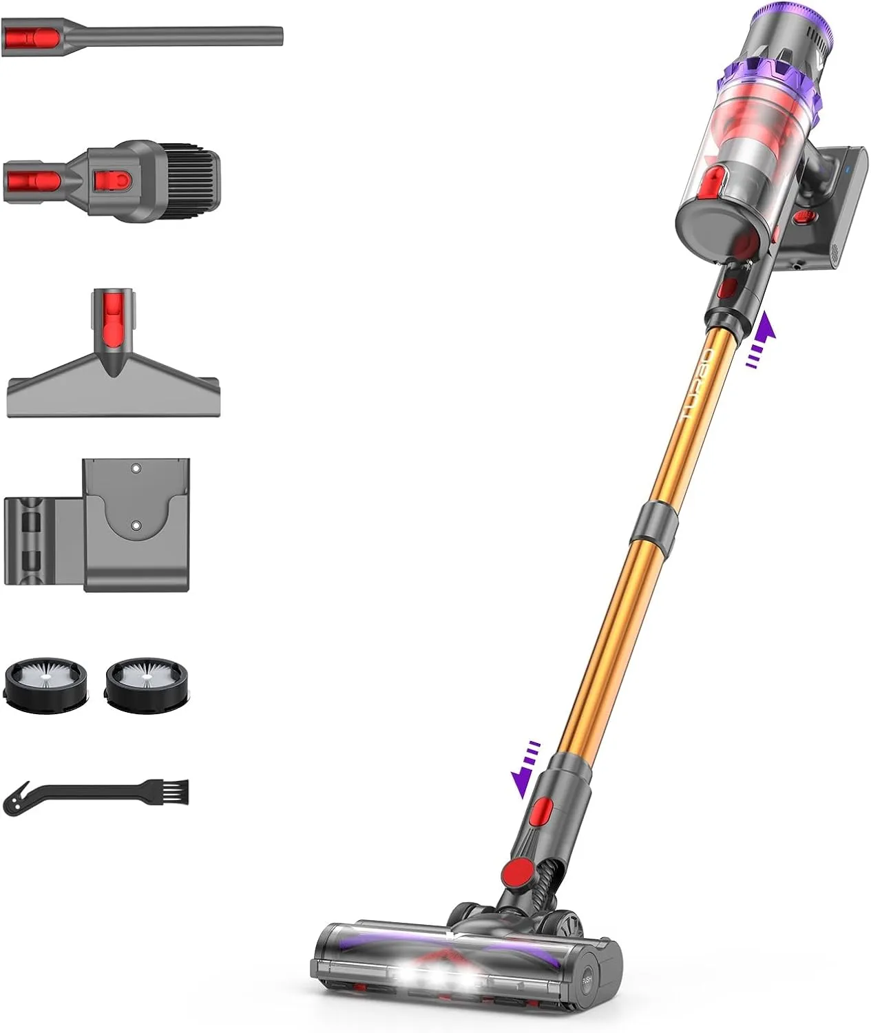 Coovy Cordless Vacuum Cleaner SU7, 580W 45Kpa 70 Minutes Runtime Stick Vacuum with Touch Screen, Anti-Tangle Wireless Powerful Lightweight Vac for Home Pet Hair Carpet Hardwood, Gold