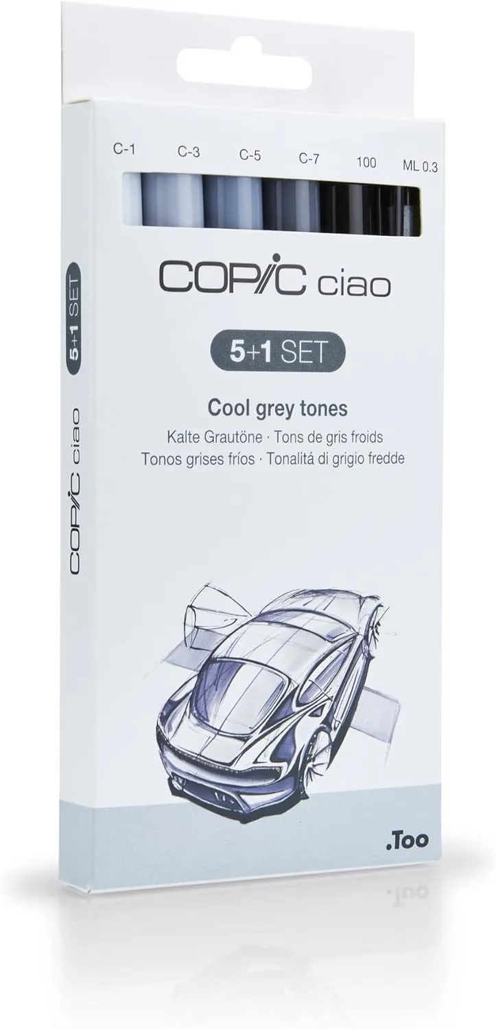 Copic Ciao Coloured Marker Pen - 5 1 Set Grey Tones, For Art & Crafts, Colouring, Graphics, Highlighter, Design, Anime, Professional & Beginners, Art Supplies & Colouring Books