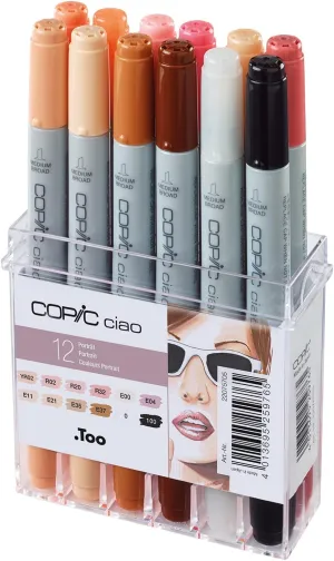 Copic Ciao Coloured Marker Pen - Set of 12 Portrait, For Art & Crafts, Colouring, Graphics, Highlighter, Design, Anime, Professional & Beginners, Art Supplies & Colouring Books