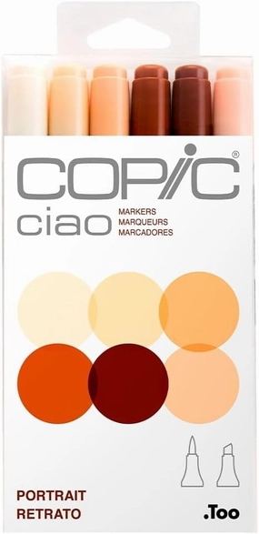Copic Ciao, Alcohol Markers, 6 Colors Dual Brush Tip Art Marker for Adults, Permanent Blendable Sketch Markers for Coloring Drawing & Illustration Art - Portrait Color Set