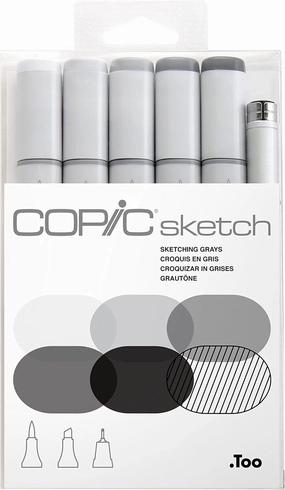 Copic Sketch Alcohol Marker 5 Colors   Multiliner SP Set, Sketching Grays