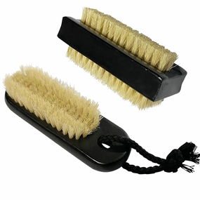 Coralpearl Wooden Nail Brush Cleaner Black X 2 in Natural 100% Boar Bristle for Cleaning Hand Finger Foot Toe, Fingernail Toenail Scrub Brush for Men Women Kids Manicure Pedicure (Two sided   w/Rope)