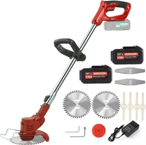 Cordless Brush Cutter Weed Wacker with 3Types Blades,Stringless Weed Eater Electric Brush Cutter Battery Powered for Lawn Garden Pruning/Trimming,Included 2Pcs 4Ah Batteries,Lightweight