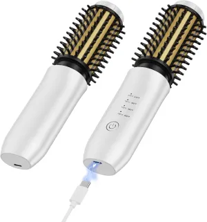 Cordless Curling Iron Brush, 1.5 Inch Mini Travel Hair Curler with 200 Million Negative Ions, Portable Heated Round Straightener Brush Rechargeable for Curl, Touch-Up, De-Frizz, Styling, White