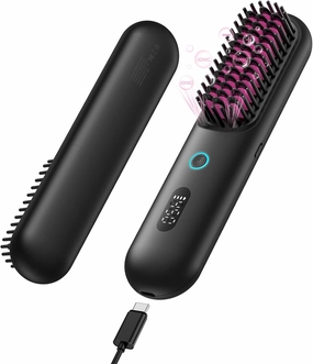 Cordless Hair Straightening Brush, Portable Straightening Brush for Travel，Plasma Fast Heating Mini Thermal Hair Straightening Comb with LCD Display, Ceramic Coated Anti-Hot, Black