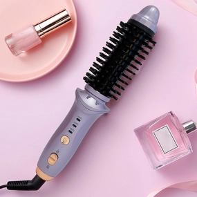 Cordless Heated Round Brush for Travel, Mini Thermal Curling Iron for Short Hair Rechargeable Small Barrel Volume Heat Styling Curling Brush for Men and Women Curly Straight Hair (Violet)