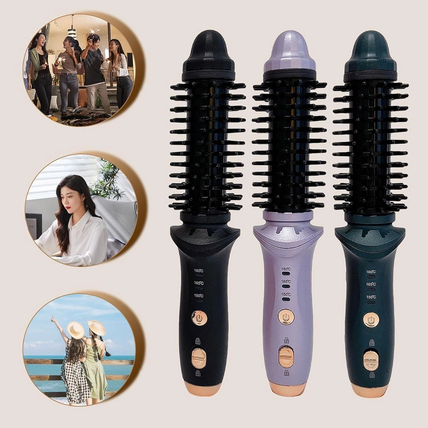 Cordless Heated Round Brush Mini Thermal Curling Iron for Short Hair USB Rechargeable Small Barrel Volume Heat Styling Curling Brush for Men Women Curly Straight Hair Travel (Purple1)