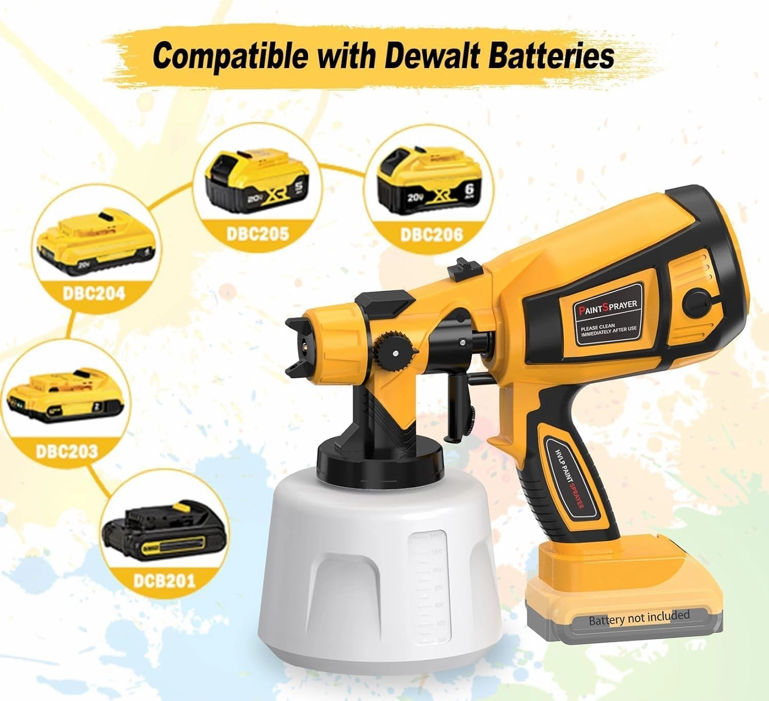 Cordless Paint Sprayer 30000RPM High Speed for Dewalt 20V Battery 1400ml High Capacity Container Spray Paint Gun for for House Furniture Painting Gold(Not Include Battery)