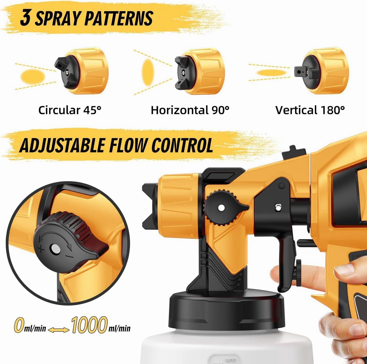 Cordless Paint Sprayer 30000RPM High Speed for Dewalt 20V Battery 1400ml High Capacity Container Spray Paint Gun for for House Furniture Painting Gold(Not Include Battery)