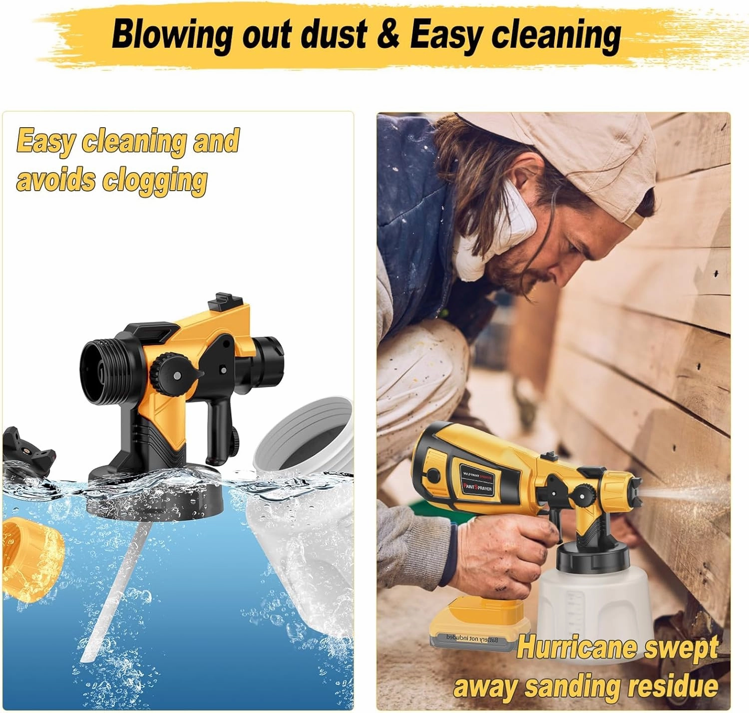 Cordless Paint Sprayer 30000RPM High Speed for Dewalt 20V Battery 1400ml High Capacity Container Spray Paint Gun for for House Furniture Painting Gold(Not Include Battery)