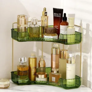 Corner Bathroom Counter Organizer Bathroom Countertop Shelf Makeup Organizer for Vanity Perfume Tray for Corner Storage (2 Tiers, Green)