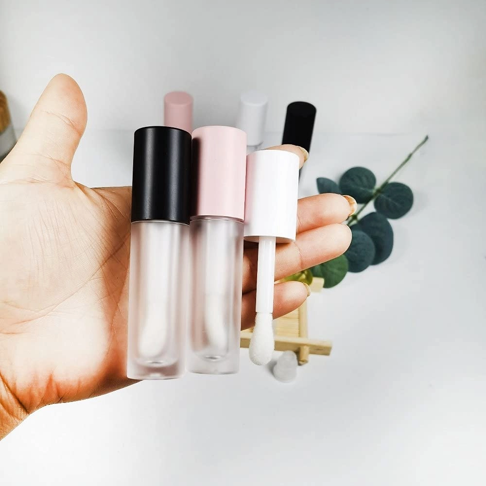 COSIDEA 24 pcs Empty 5ml big brush Frosted lip gloss tube White round lipgloss tubes container with big doe foot wand