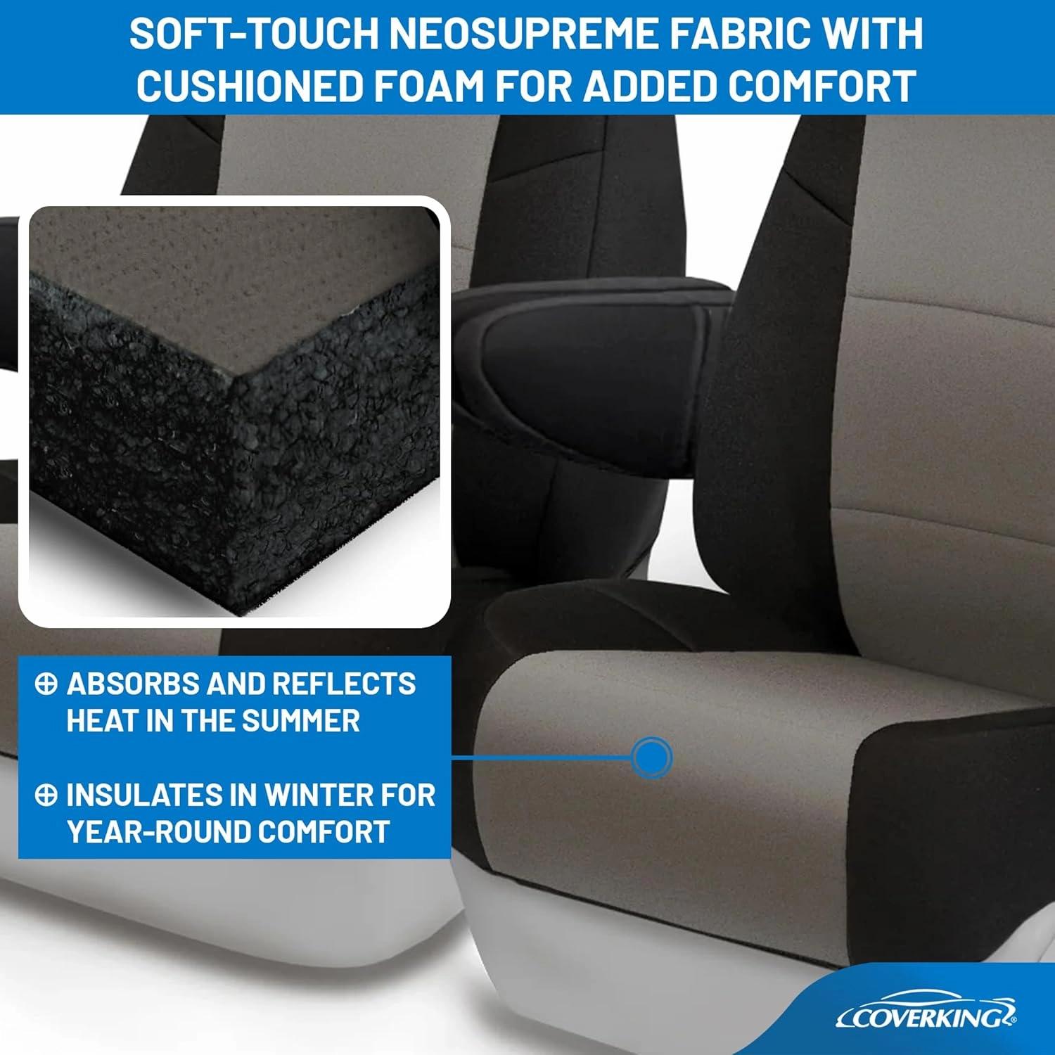 Coverking Custom Fit Neosupreme Front Seat Covers for Ford E-Series (1992-2008) - 50/50 Bucket, 1 Armrest Per Seat, Water-Resistant, Durable, Charcoal with Black Sides