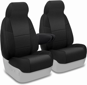 Coverking Custom Fit Neosupreme Front Seat Covers for Ford E-Series (1992-2008) - 50/50 Bucket, Highback Backrest, 1 Armrest Per Seat, Water-Resistant, Durable, Black